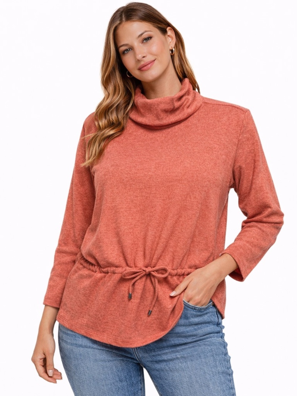 Doe & Rae Cowl Neck Drawstring Waist Sweater Pullover Top Size M